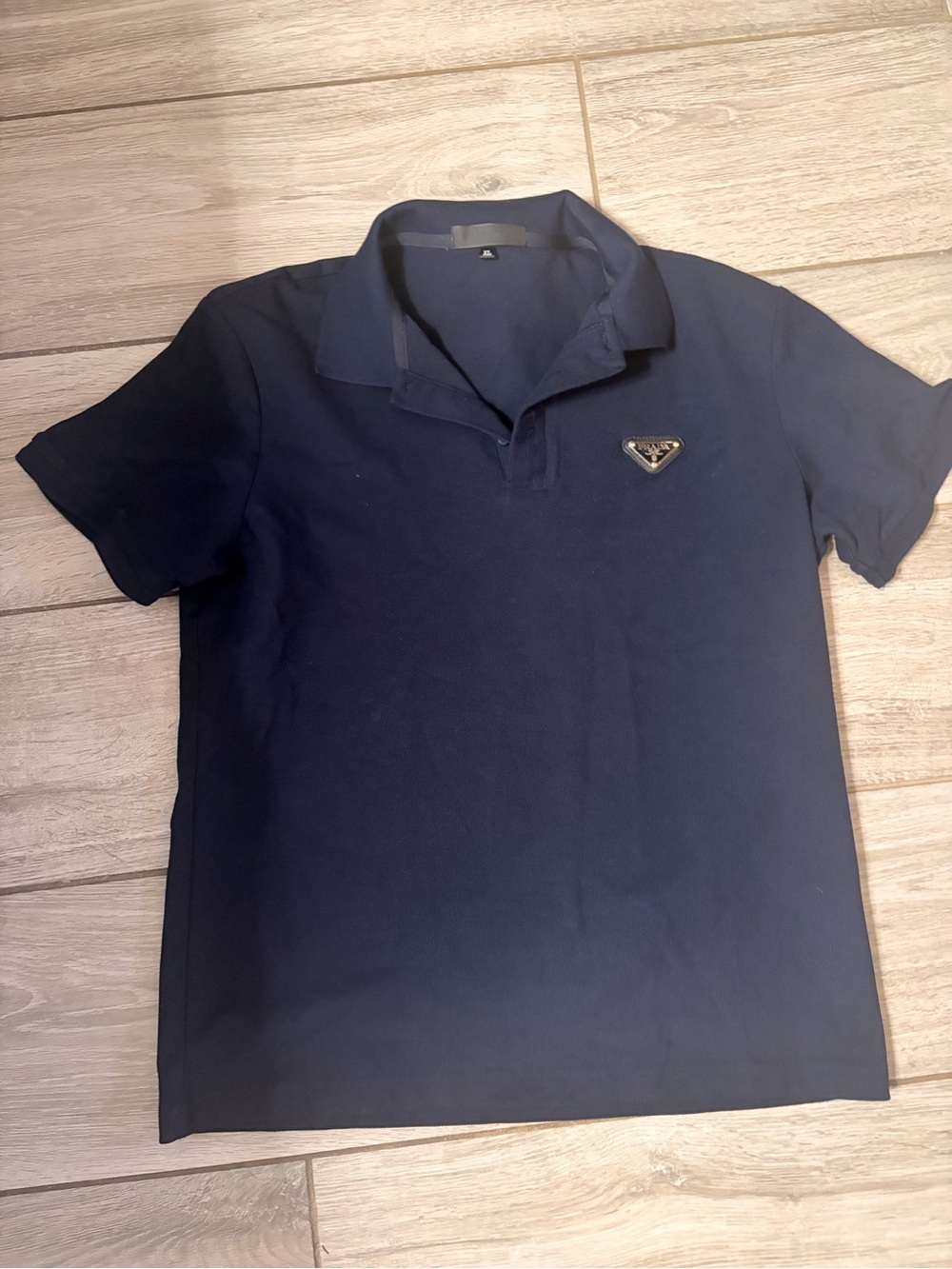 Prada Men's Navy Blue Polo Shirt with Triangle Logo